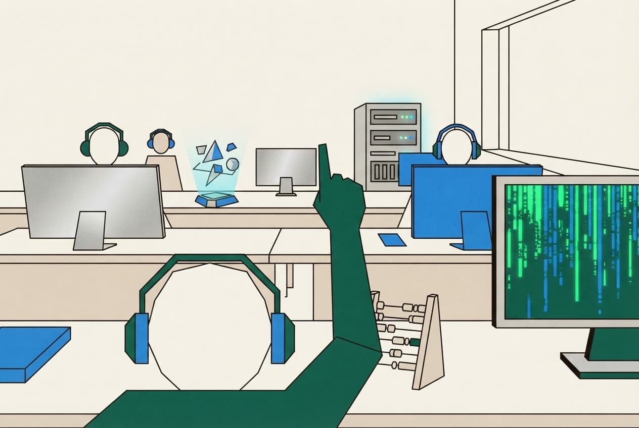 Flat illustration of Screen, hologram, data stream, tablet, server rack